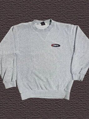 ESPN Vintage 90s V-Notch Crewneck Sweatshirt Embroidered Heather Gray Size M